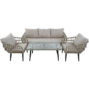 Комплект LIANA лаунж (Диван 3-местный, 2 кресла, стол журнальный) (Эрба плессе графит, Алюминий , estera светло-серый)