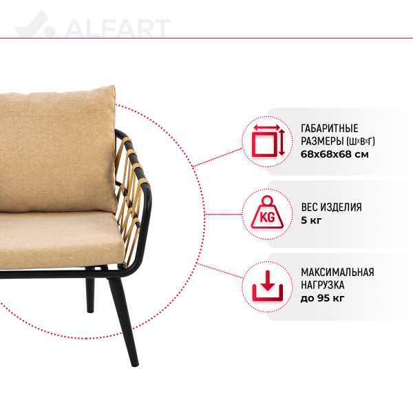 Комплект LIMA (2 кресла) (Эрба стейпл грано, Сталь Чёрный, estera песочный)