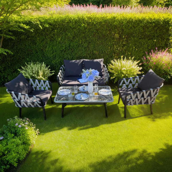 Комплект LIMA (2 кресла, диван 2-местный, стол журнальный) (Эрба стейпл графит, Сталь , estera темно-серый)