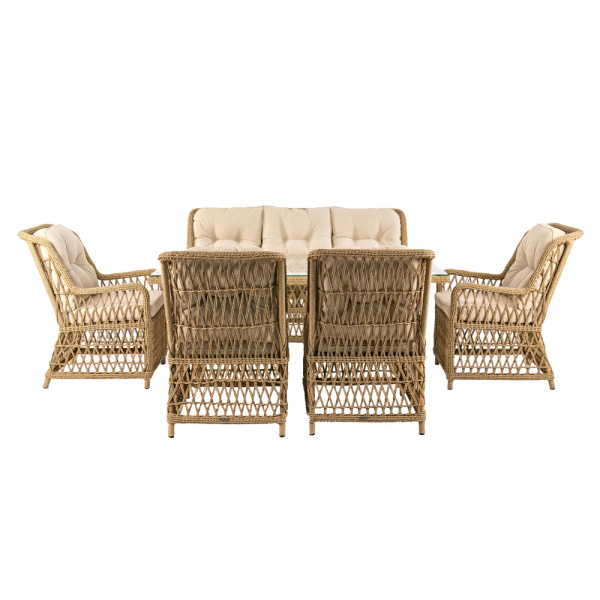 Комплект RIVIERA (Кресло 4шт, Диван 3-местный 1шт, стол 100х180хН76) (Эрба твист грано, Алюминий , Prima песочный)