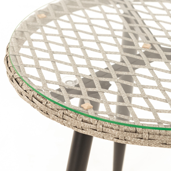 Стол обеденный AURA круглый со стеклом. (D80хH76, Эрба стейпл графит, Сталь, Разборный, Стекло закаленное 6 мм)