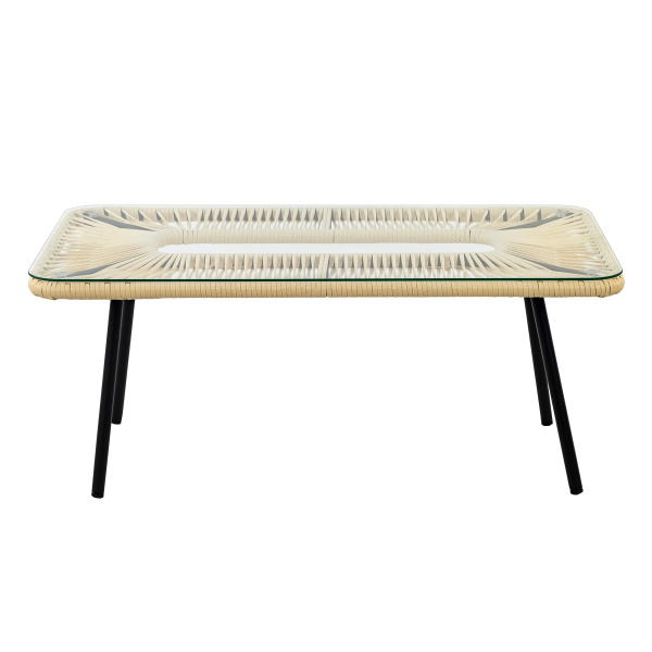 Стол журнальный NUAR|LUNA со стеклом (110х61хН46, Эрба стейпл айвори, Сталь, Накладное стекло закаленное 6 мм )