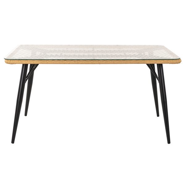 Стол обеденный AURA прямоугольный со стеклом. (90х150хH76, Эрба стейпл грано, Сталь, Разборный, Стекло закаленное 6 мм)