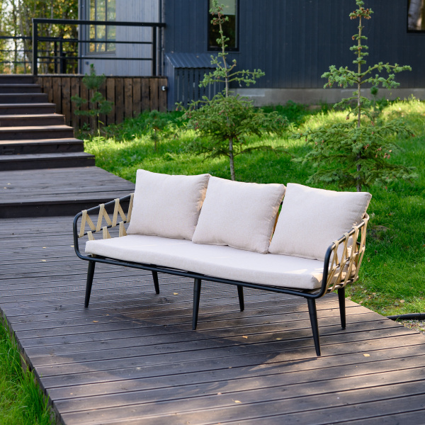 Диван LIMA 3-местный с комплектом подушек (174х68хН68, Эрба стейпл грано, Сталь, estera песочный)