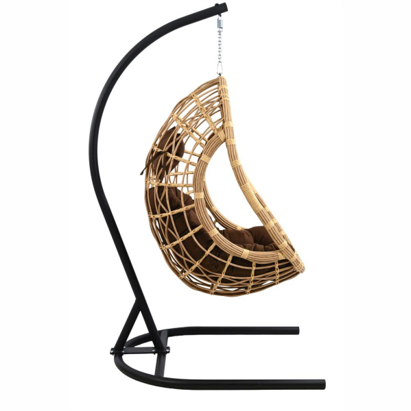 Подвесное кресло BRONTE tubo (экоротанг: Трубка 10-13 мм грано, корзина: Цельносварной, опора: Сталь Чёрный, подушка: estera шоколадный)