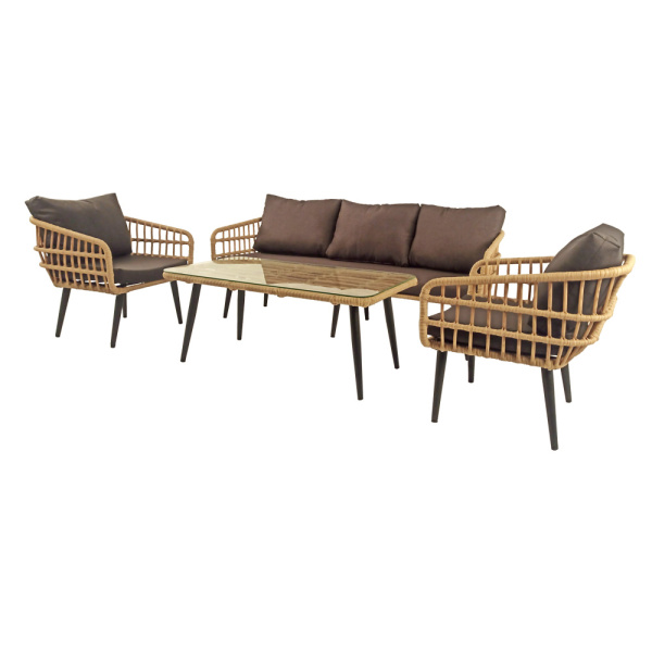 Комплект LIANA лаунж (Диван 3-местный, 2 кресла, стол журнальный) (Эрба плессе грано, Алюминий , estera шоколадный)