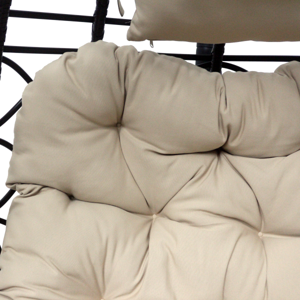 Для сайта АКЦИЯ Подвесное кресло VELONA (экоротанг: Трубка 10-13 мм темно-коричневый, корзина: Цельносварной, опора: Сталь Чёрный, подушка: Oxford бежевый)