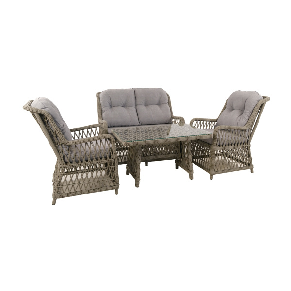 Комплект RIVIERA (Кресло 2шт, Диван 2-местный 1шт, стол кофейный 70х110хН60) (Эрба твист графит, Алюминий , Prima серый)