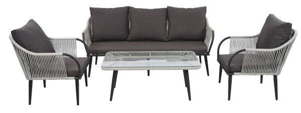 Комплект NUAR3 лаунж разборный (диван 3-местный, 2 кресла, стол журнальный) (Эрба стейпл графит, Сталь , estera темно-серый)