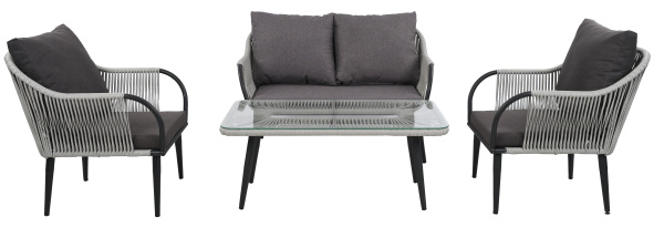 Комплект NUAR лаунж разборный (Диван 2-местный, 2 кресла, стол журнальный) (Эрба стейпл графит, Сталь , estera темно-серый)