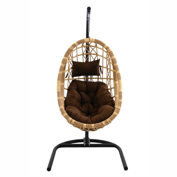 Подвесное кресло BRONTE tubo (экоротанг: Трубка 10-13 мм грано, корзина: Цельносварной, опора: Сталь Чёрный, подушка: estera шоколадный)