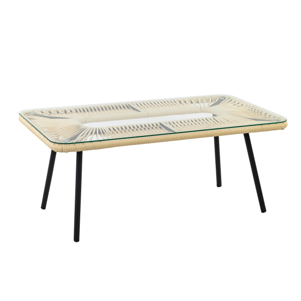 Стол журнальный NUAR|LUNA со стеклом (110х61хН46, Эрба стейпл айвори, Сталь, Накладное стекло закаленное 6 мм )