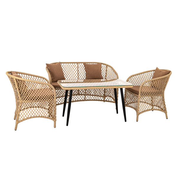 Стол кофейный AURA со стеклом (60х110хН60) (60x110xH60, Эрба стейпл грано, Сталь, Разборный, Стекло закаленное 6 мм)