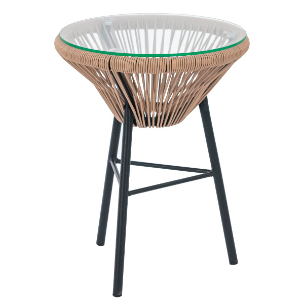 Стол ACAPULCO со стеклом (D41хН52, Прут soft бежевый, Сталь, Чёрный, Накладное стекло закаленное 6 мм)