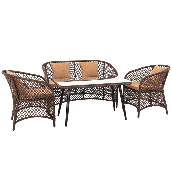 Диван AURA 2-местный с комплектом подушек (130х65хН80, Эрба стейпл коричневый, Сталь, estera тауп)