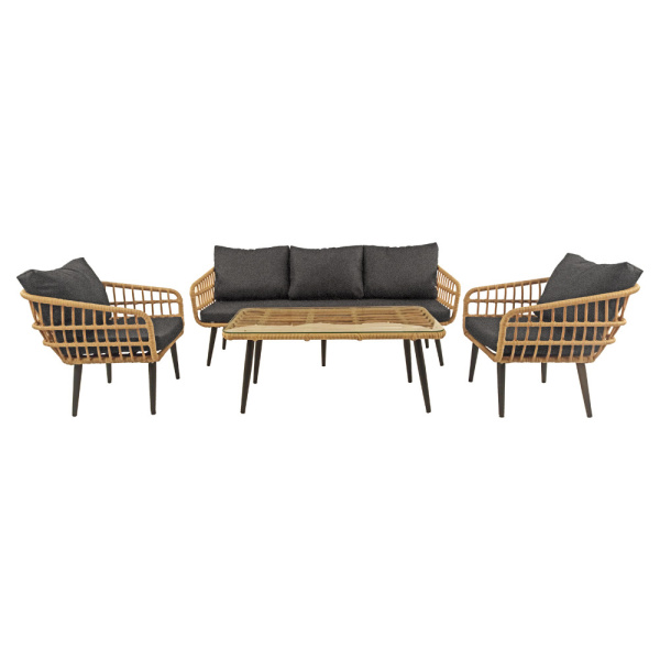 Комплект LIANA лаунж (Диван 3-местный, 2 кресла, стол журнальный) (Эрба плессе грано, Алюминий , estera тем. серый)