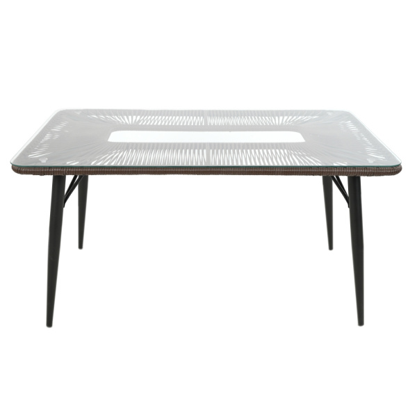 Стол обеденный NUAR прямоугольный со стеклом. (90х150хH76, Эрба стейпл коричневый, Сталь, Разборный, Стекло закаленное 6 мм)